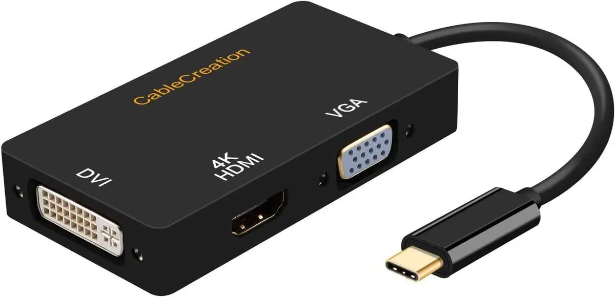 CableCreation CableCreation 3-in-1 USB-C to HDMI VGA DVI Adapter Black — product photo