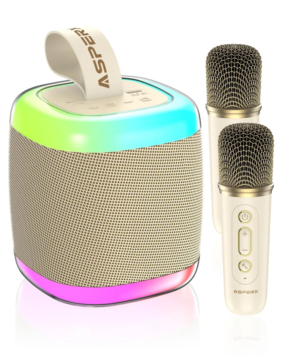 AsperX AX001-beige karaoke system, 2 wireless mics, beige — product photo