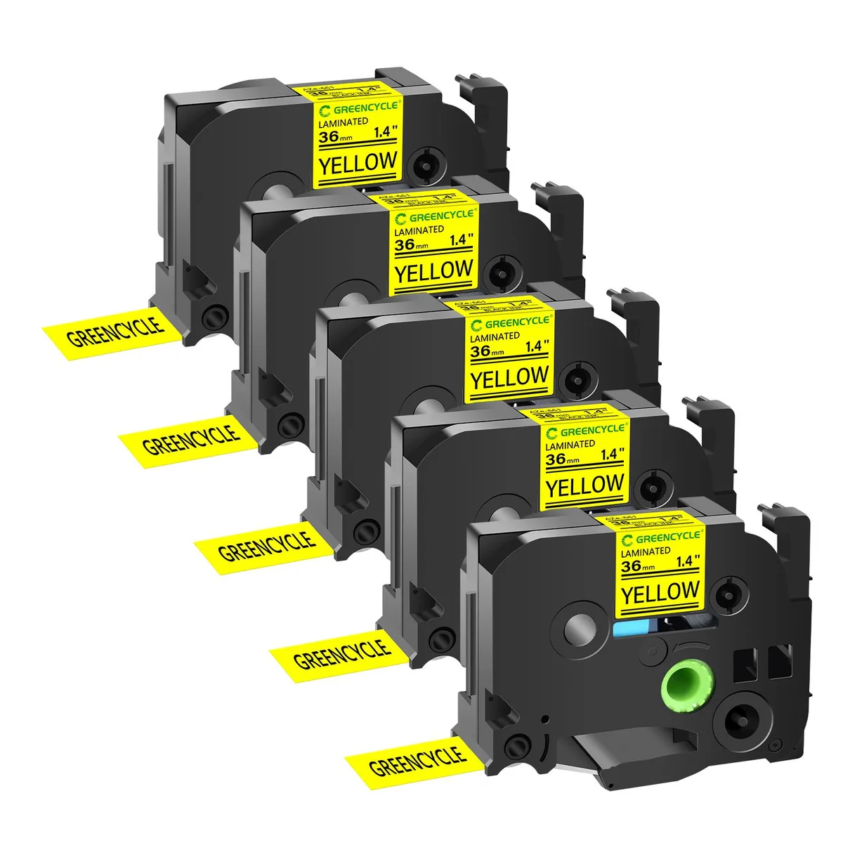 GREENCYCLE GREENCYCLE TZe-661 36mm 26.2ft Black on Yellow Laminated Label Tape 5 Pack — product photo