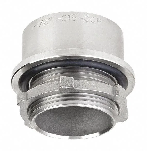 Polished 316 stainless steel threaded conduit hub with locknut