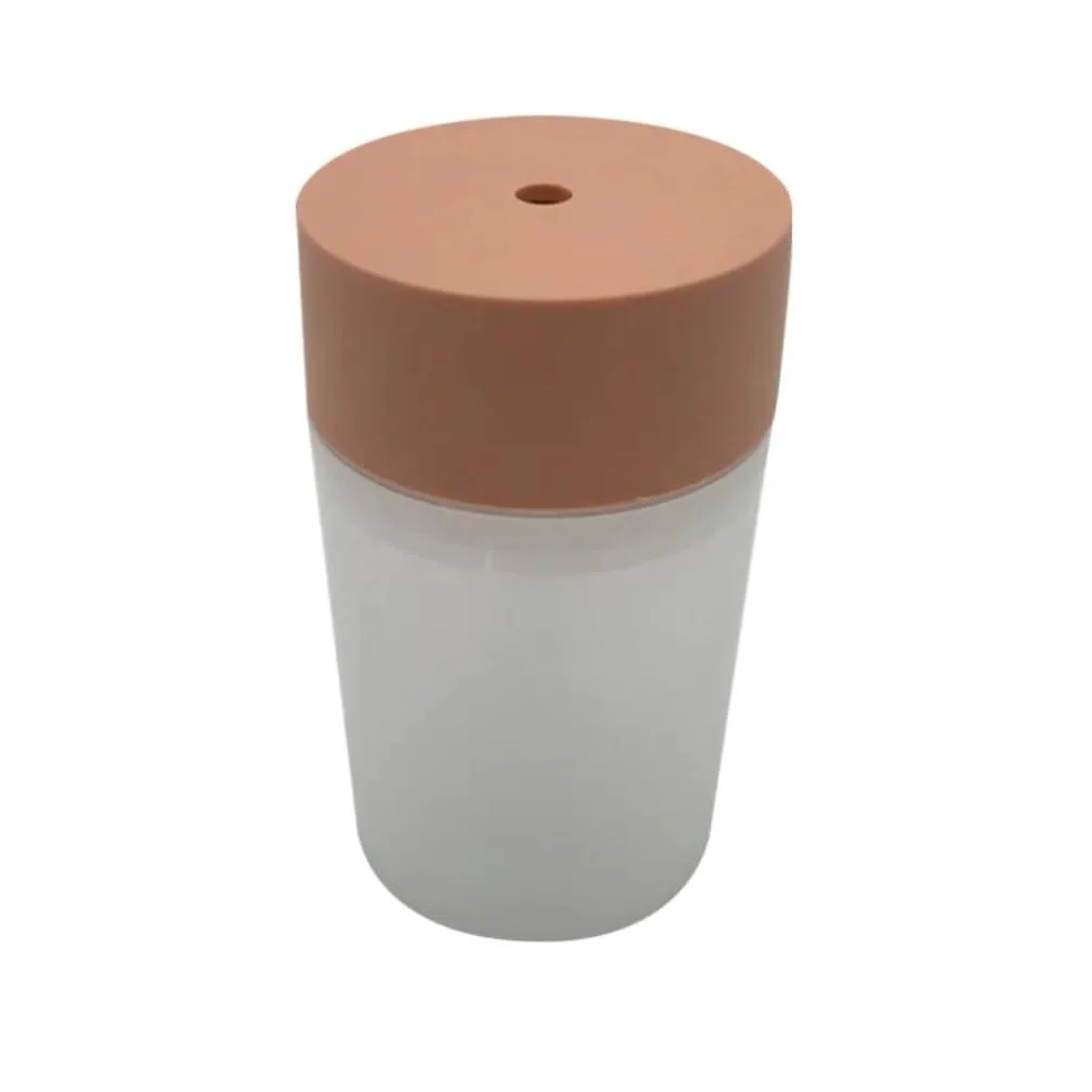 Pink cylindrical USB humidifier with matte finish, 7.2cm diameter, 11.8cm tall