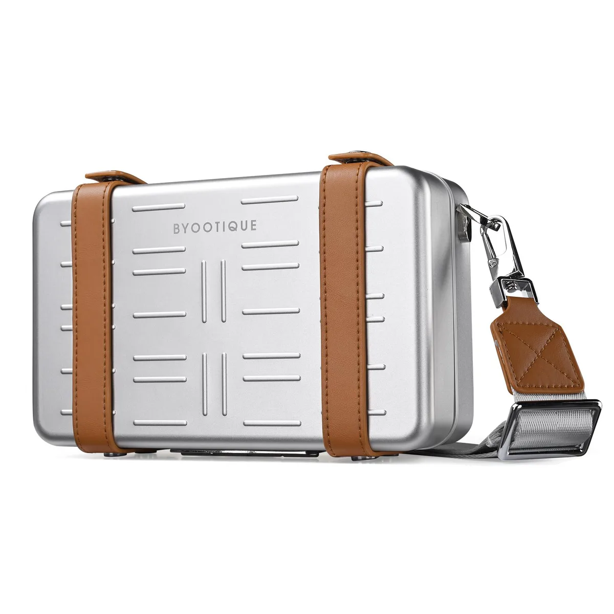 Byootique Byootique 12MKC099-ALBAG-11 Silver Aluminum Mini Crossbody Luggage — product photo