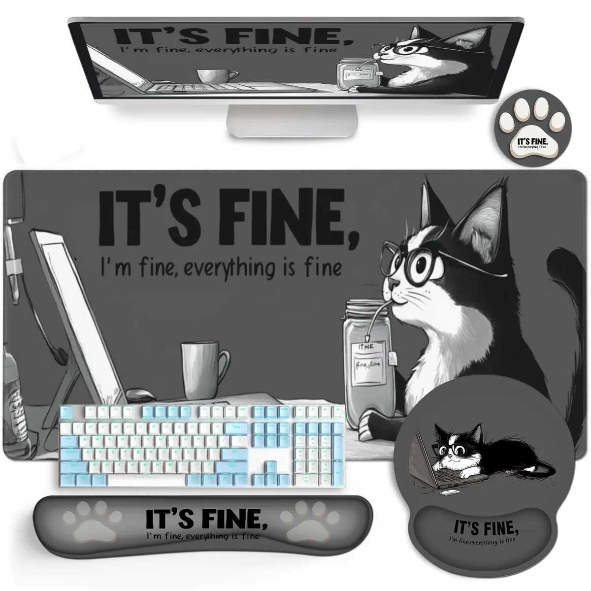  AQQA Funny Cat XXL Mouse Pad Set 31.5x15.7 in — product photo