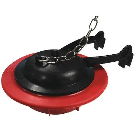 Red rubber toilet flapper with stainless steel chain