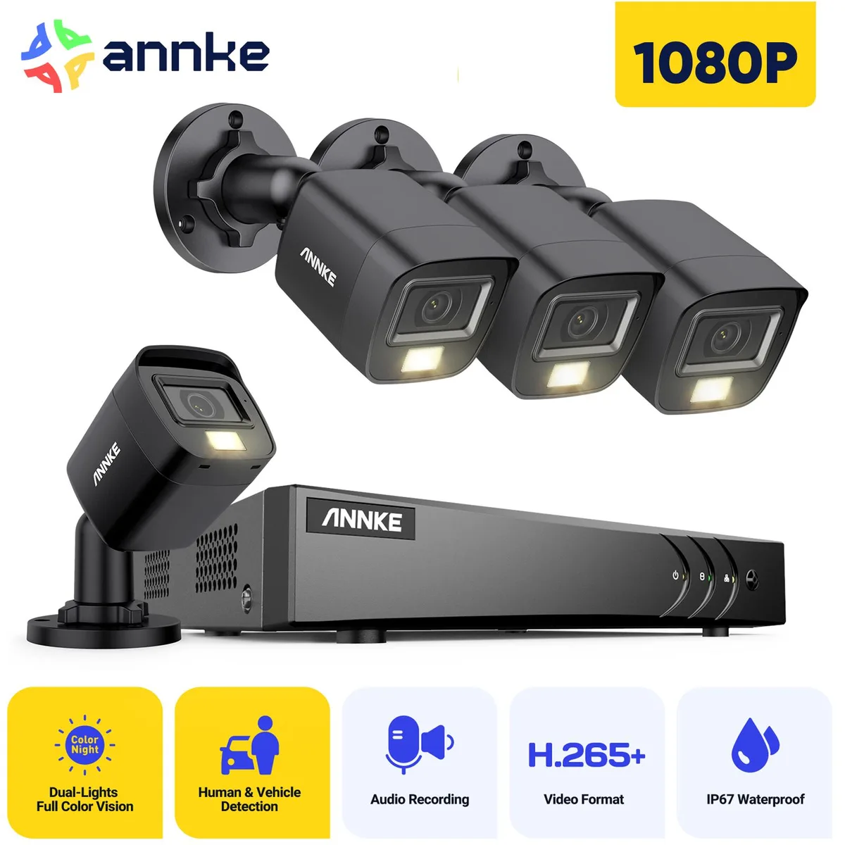 Annke Annke 8CH Wired Outdoor Security Camera System 4x 1080P Cameras 5MP Lite DVR 0TB HDD Black — product photo