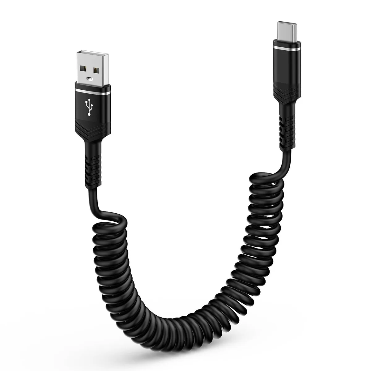  iHoto USB A to USB C Coiled Retractable Cable 6FT 25W 3A 480Mbps — product photo
