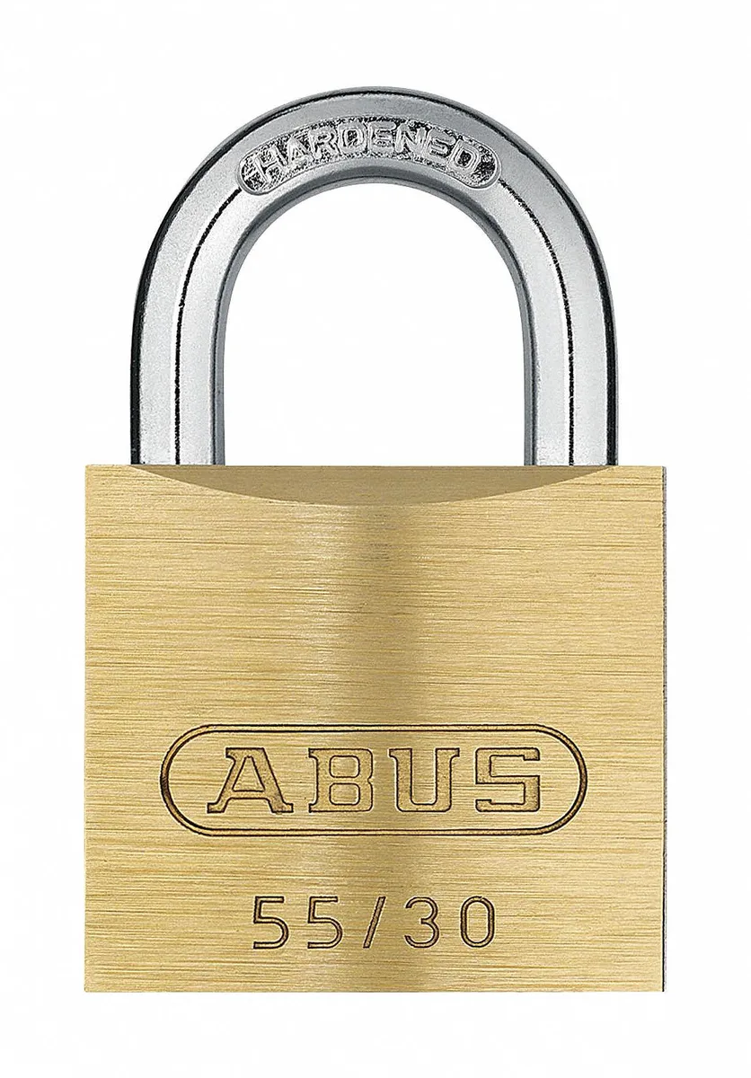Small brass rectangular padlock with steel shackle