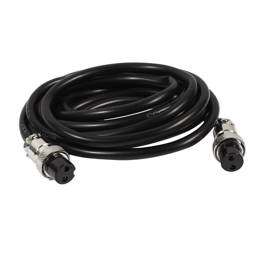 Black double-female GX16 aviation connector on 2m round cable, 16mm threaded metal shells, PVC jacket