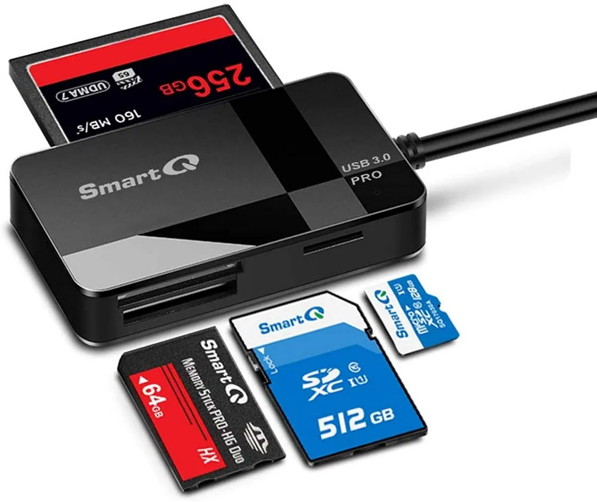 Compact rectangular USB 3.0 multi-card reader with multiple slots