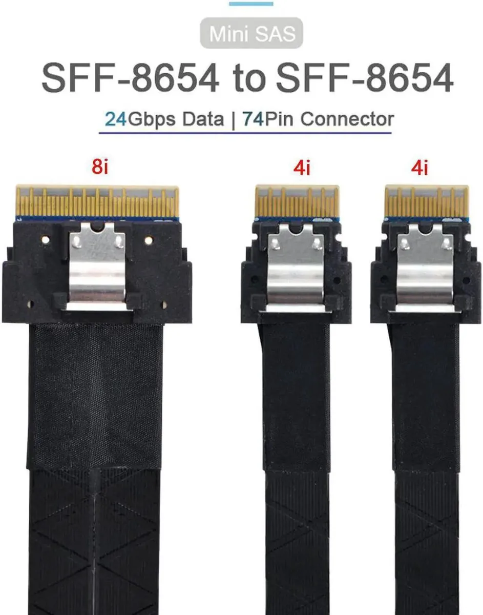 Vszerda Vszerda SFF-8654 8i 74Pin Male to Dual SFF-8654 4i 38Pin Male SAS Cable 40cm — product photo