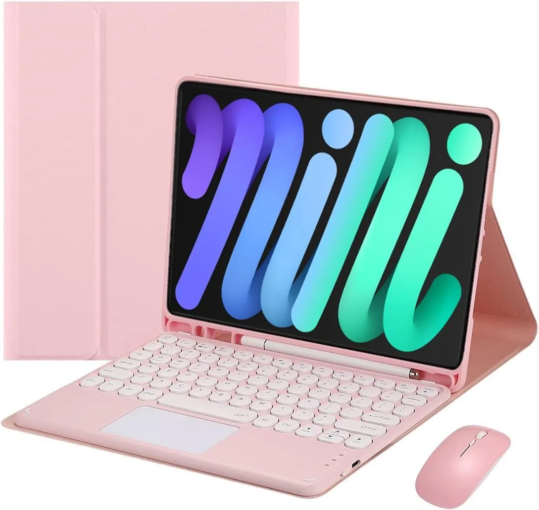 Pink keyboard case with detachable backlit keyboard and wireless mouse for 8.3 inch iPad mini