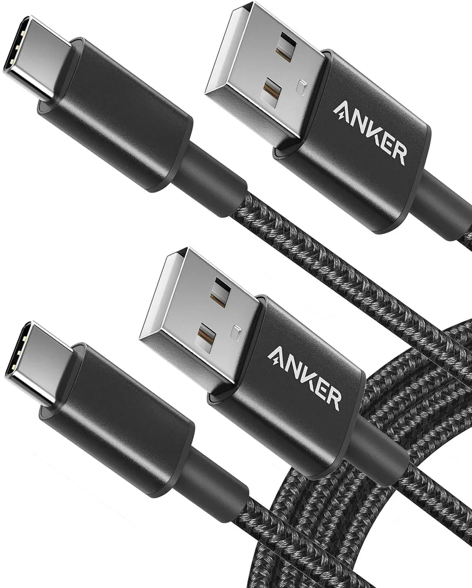 Two black nylon-braided USB-A to USB-C cables coiled together