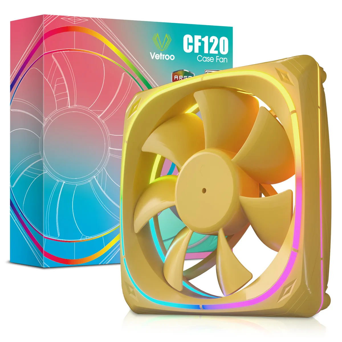 Vetroo Vetroo CF120 120mm ARGB case fan 1300 RPM 48.1 CFM yellow frame — product photo