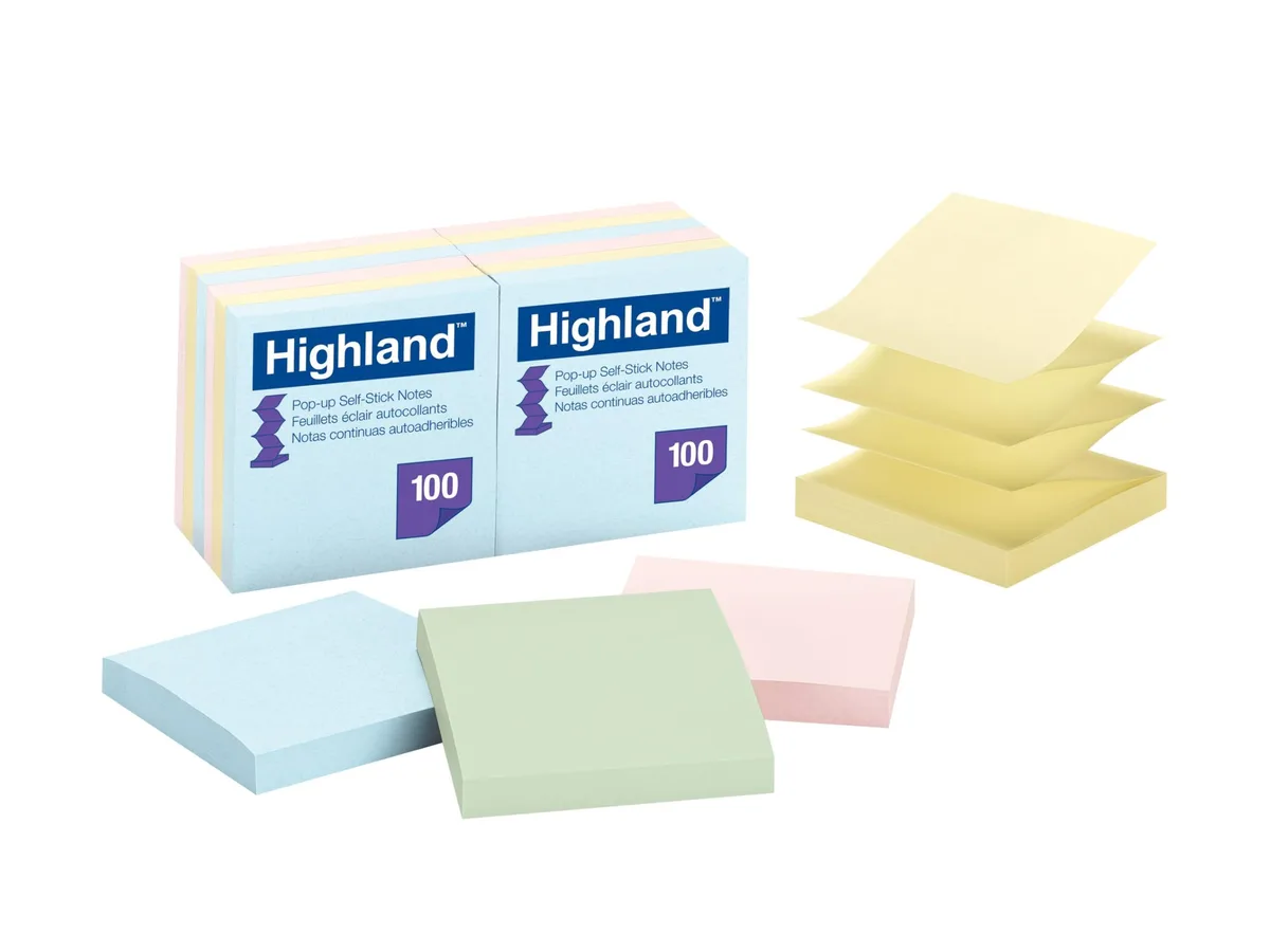 Twelve square pastel sticky note pads in a pack