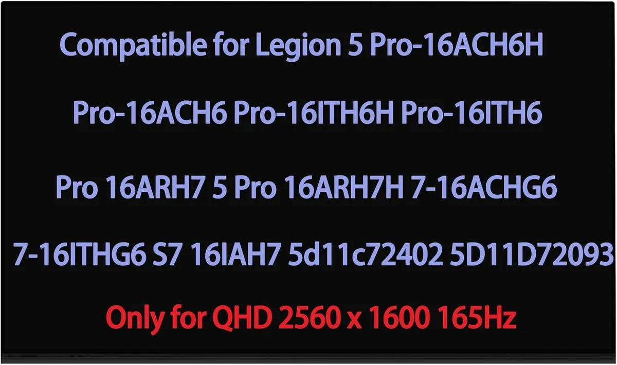 NUOLAISUN NUOLAISUN 16.0" laptop screen 165Hz for Lenovo Legion 5 Pro 16ACH6H 5D11C72402 — product photo