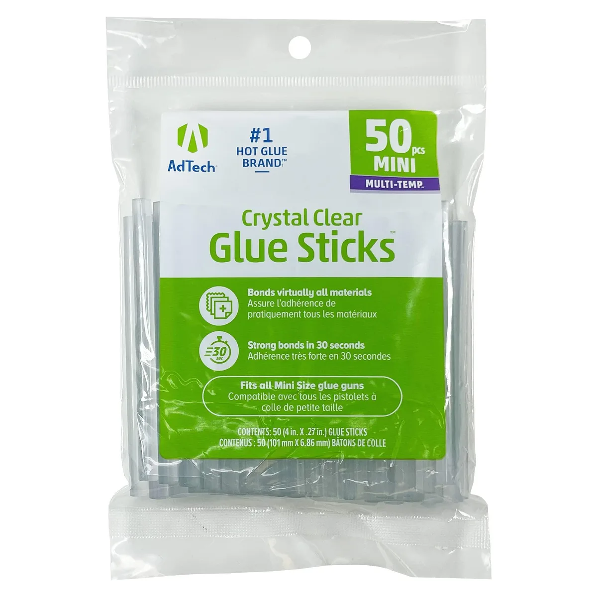  Adtech 220-34ZIP50 glue sticks 50 pack 4" .28" clear — product photo