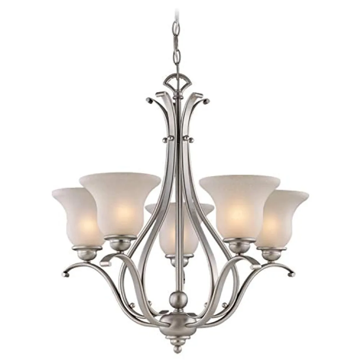 Vaxcel Vaxcel Monrovia 5 Light Brushed Nickel Chandelier White Glass — product photo
