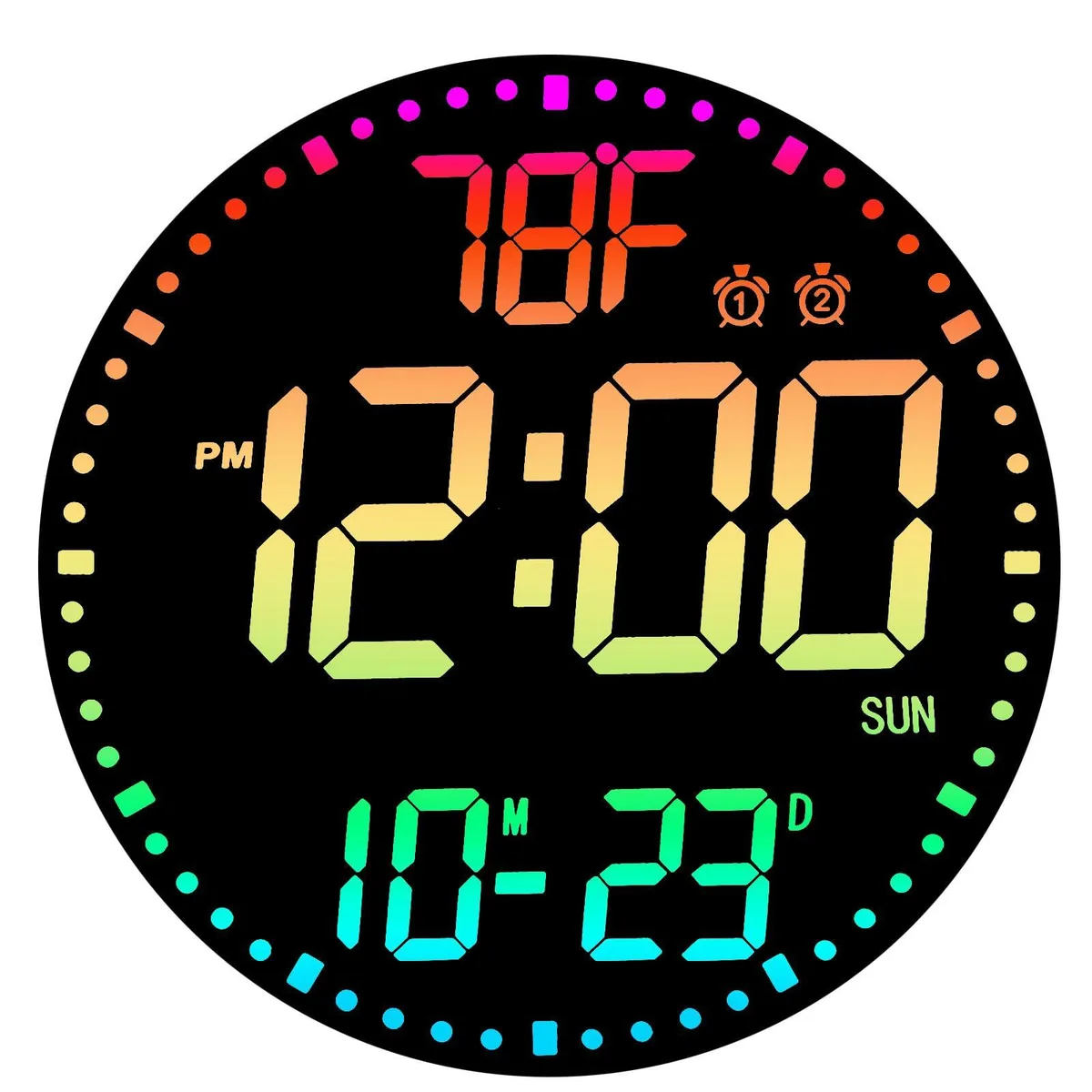 Square 12-inch RGB LED digital wall clock with animated outer ring and remote control
