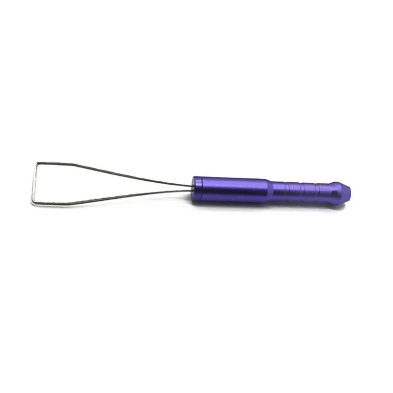 Purple aluminium two-stage keycap puller, compact wire form, about 13.3 cm long
