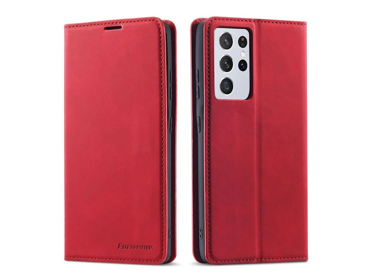 BONAEVER BONAEVER Samsung Galaxy S21 Ultra 6.8 Inch PU Leather TPU Bumper Wallet Case Red — product photo