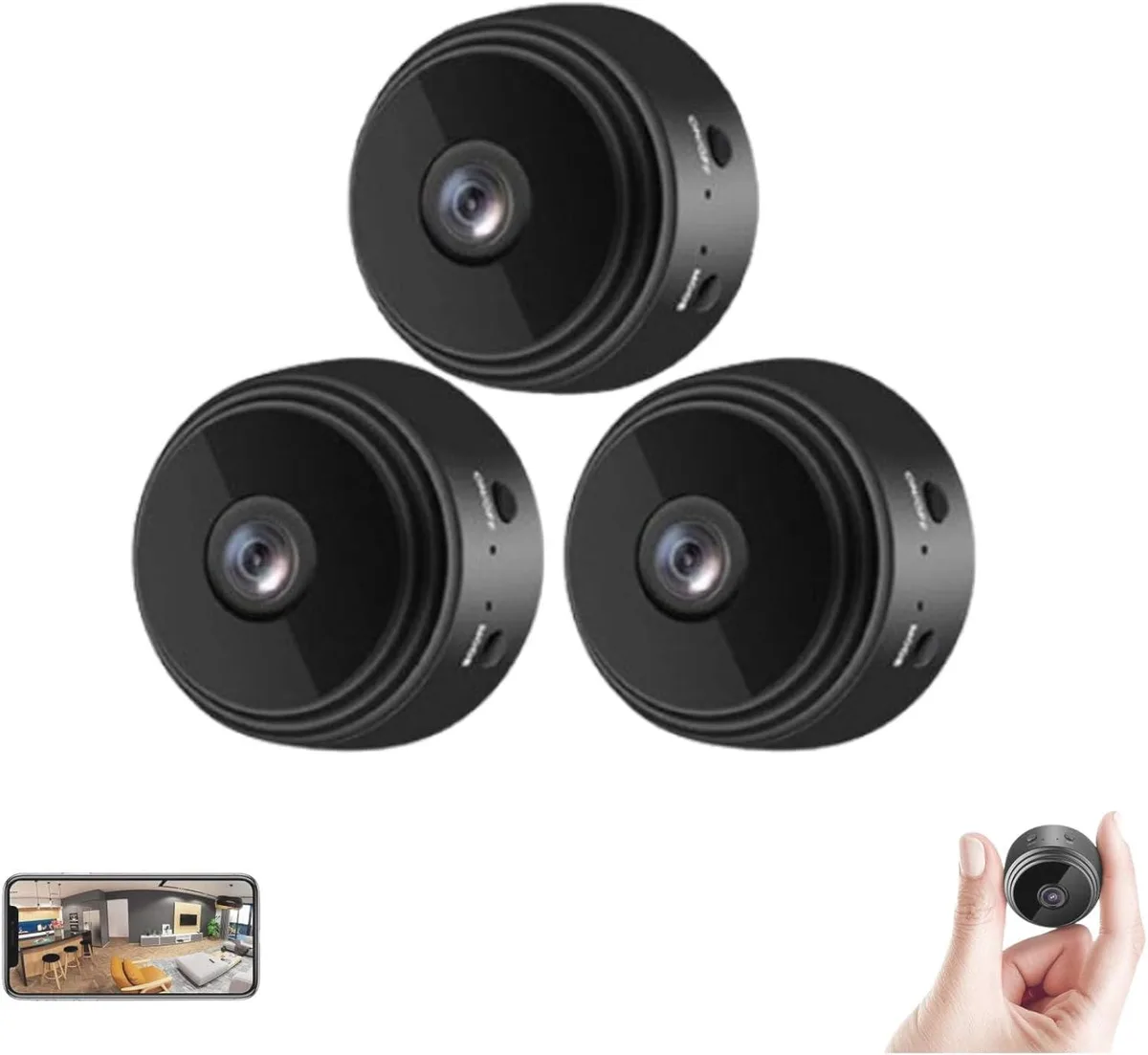 NaSR NaSR Magnetic Mini Security Camera 1080p 3pcs Black — product photo