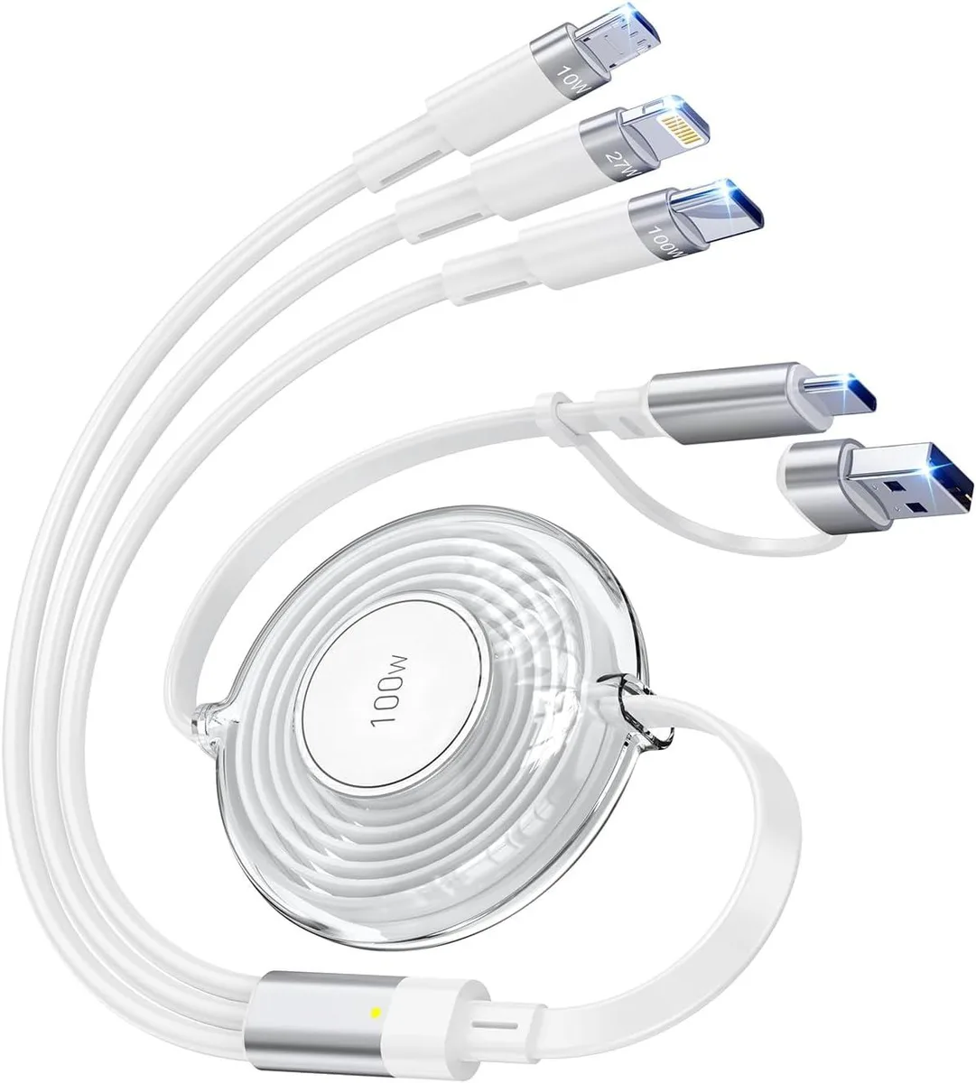 Miimall Miimall 6-in-1 Retractable Multi Charging Cable 100W 1.2m White — product photo
