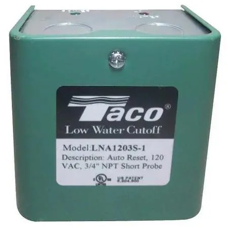 Green electronic low water cutoff box with test button