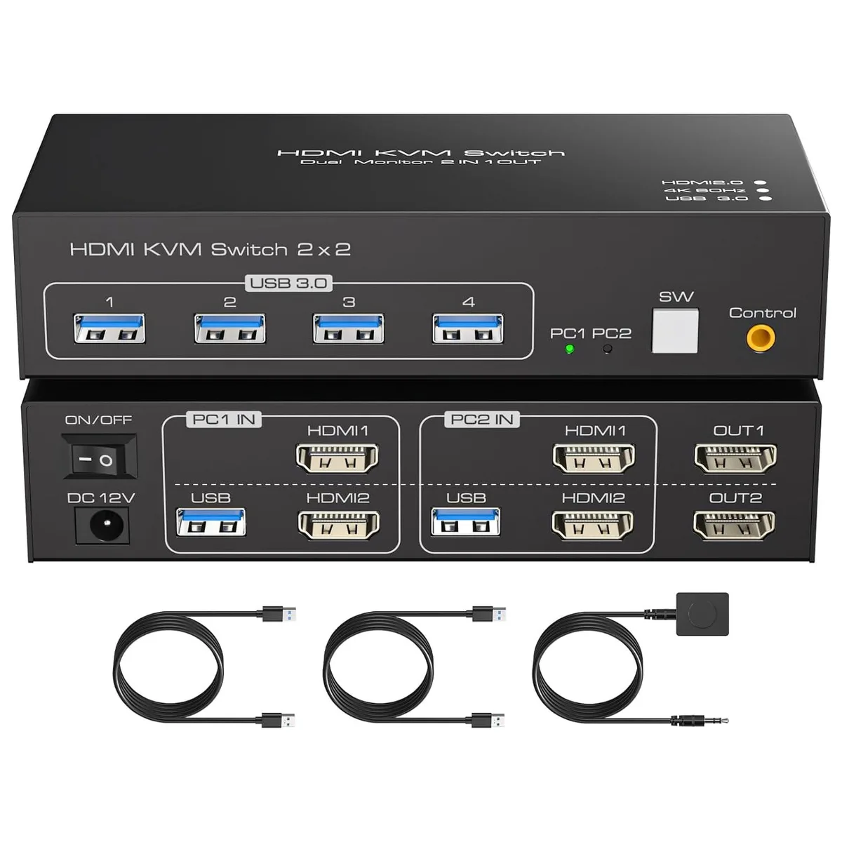 AUTYUE AUTYUE HDMI KVM Switch 2-Port Dual Monitor 4K@60Hz USB 3.0 — product photo