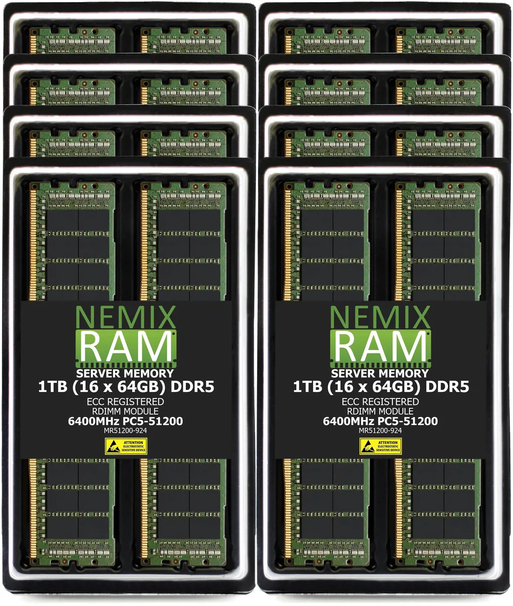 NEMIX RAM NEMIX RAM 1TB (16 x 64GB) DDR5 6400 PC5-51200 2Rx4 1.1V ECC RDIMM server RAM — product photo