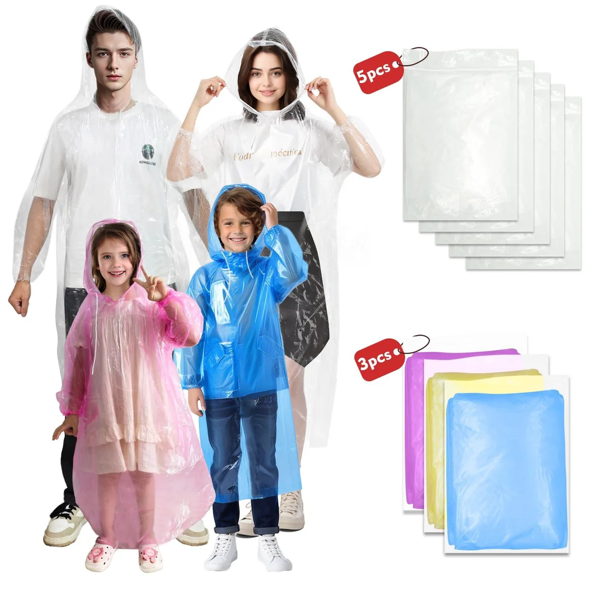 NVioAsport Ponchos Family Pack 8 Pack Adult Child Clear Plastic — product photo