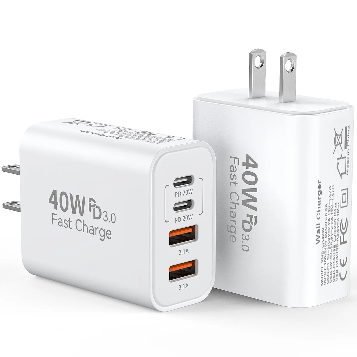 KEHIPI KEHIPI XD28 40W 4-Port USB-C Charger 2-Pack White — product photo