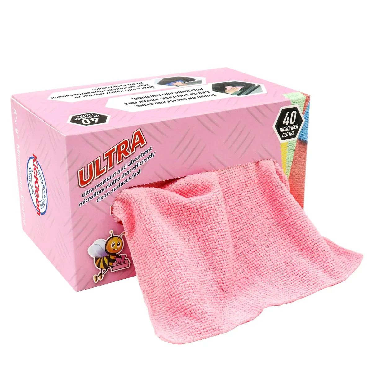  Kickleen Microfiber Cleaning Cloths 8x8 Inch 40 Pack Pink — product photo