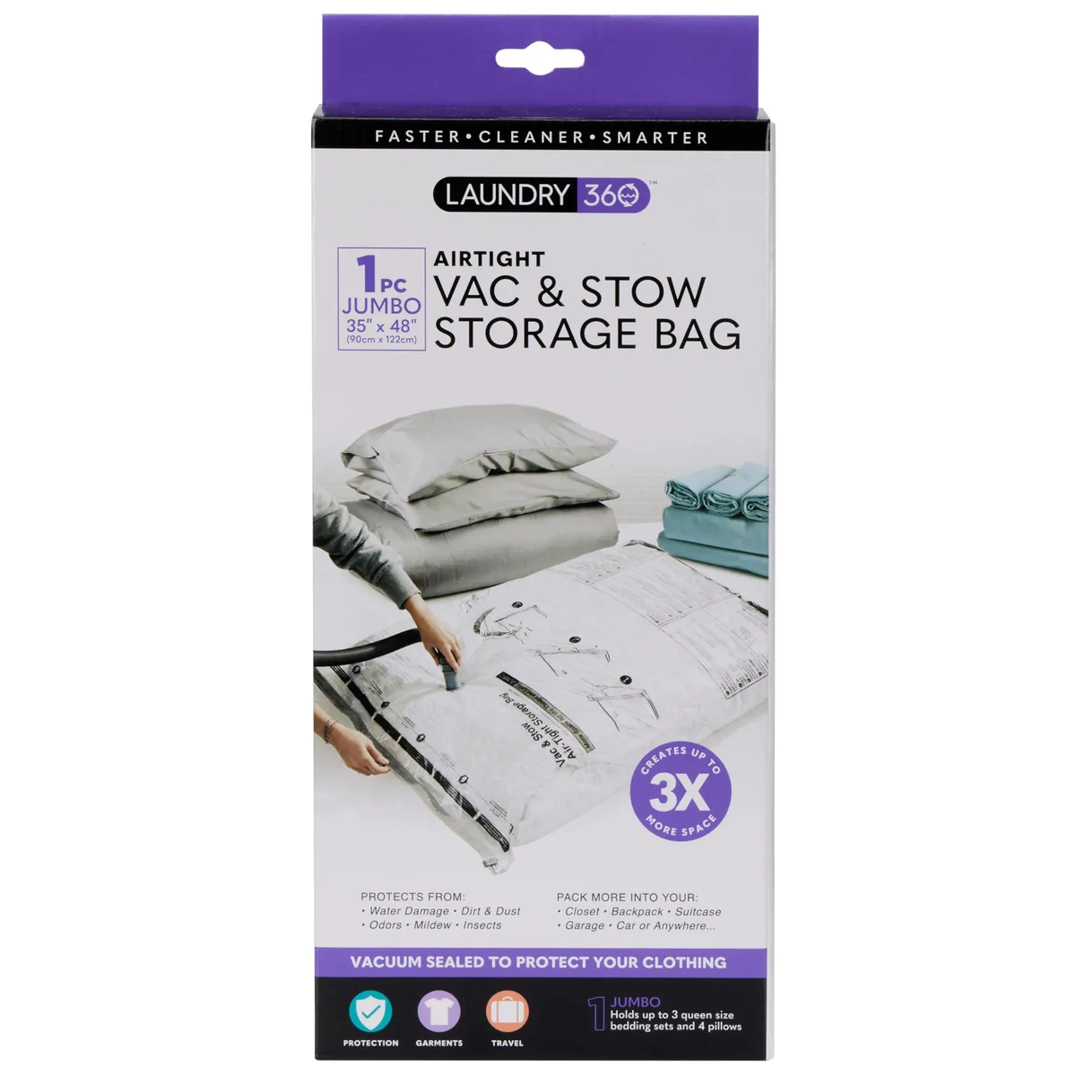 Large clear vacuum storage cube with seal valve