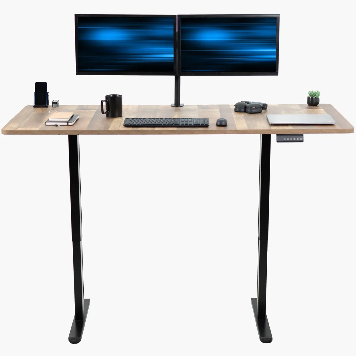 VIVO VIVO Electric Dual Motor 71 x 30 Standup Desk, Reclaimed Wood Top, Black Frame, office furniture — product photo