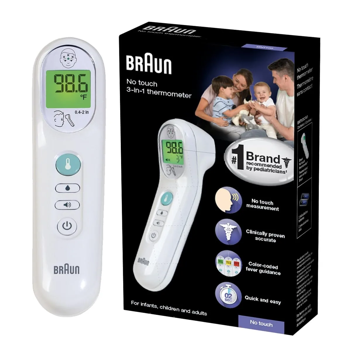 White handheld infrared thermometer with digital LCD display