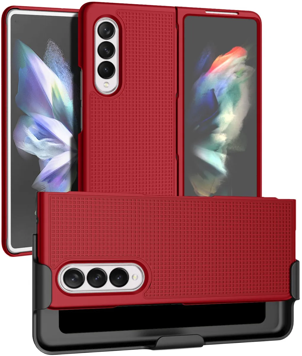 Nakedcellphone Nakedcellphone Grid Case + Belt Clip Holster Combo Red for Samsung Galaxy Z Fold 3 5G (SM-F926) — product photo