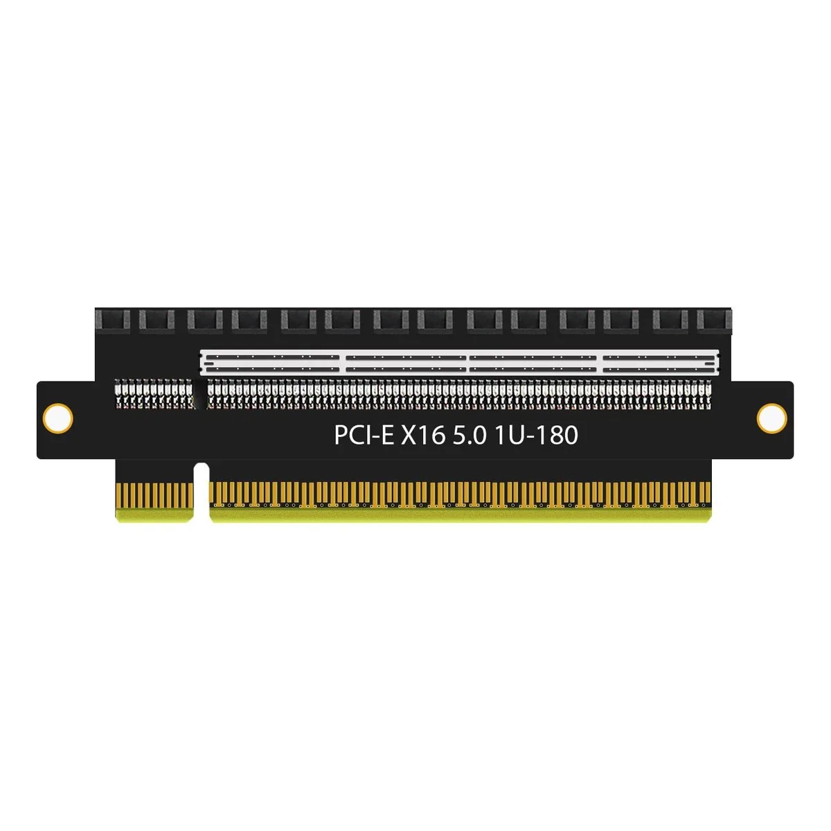 Green printed circuit board with straight gold PCIe x16 edge connector and low-profile bracket