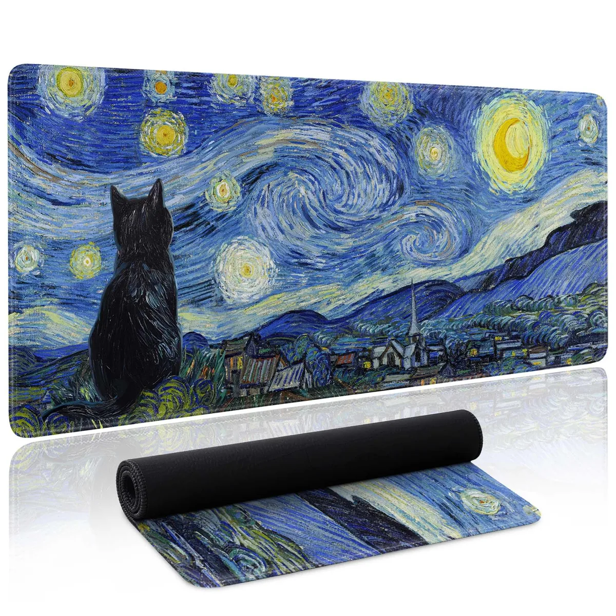 Fvn Starry Night Cat Mouse Pad 31.5 x 11.8 in — product photo
