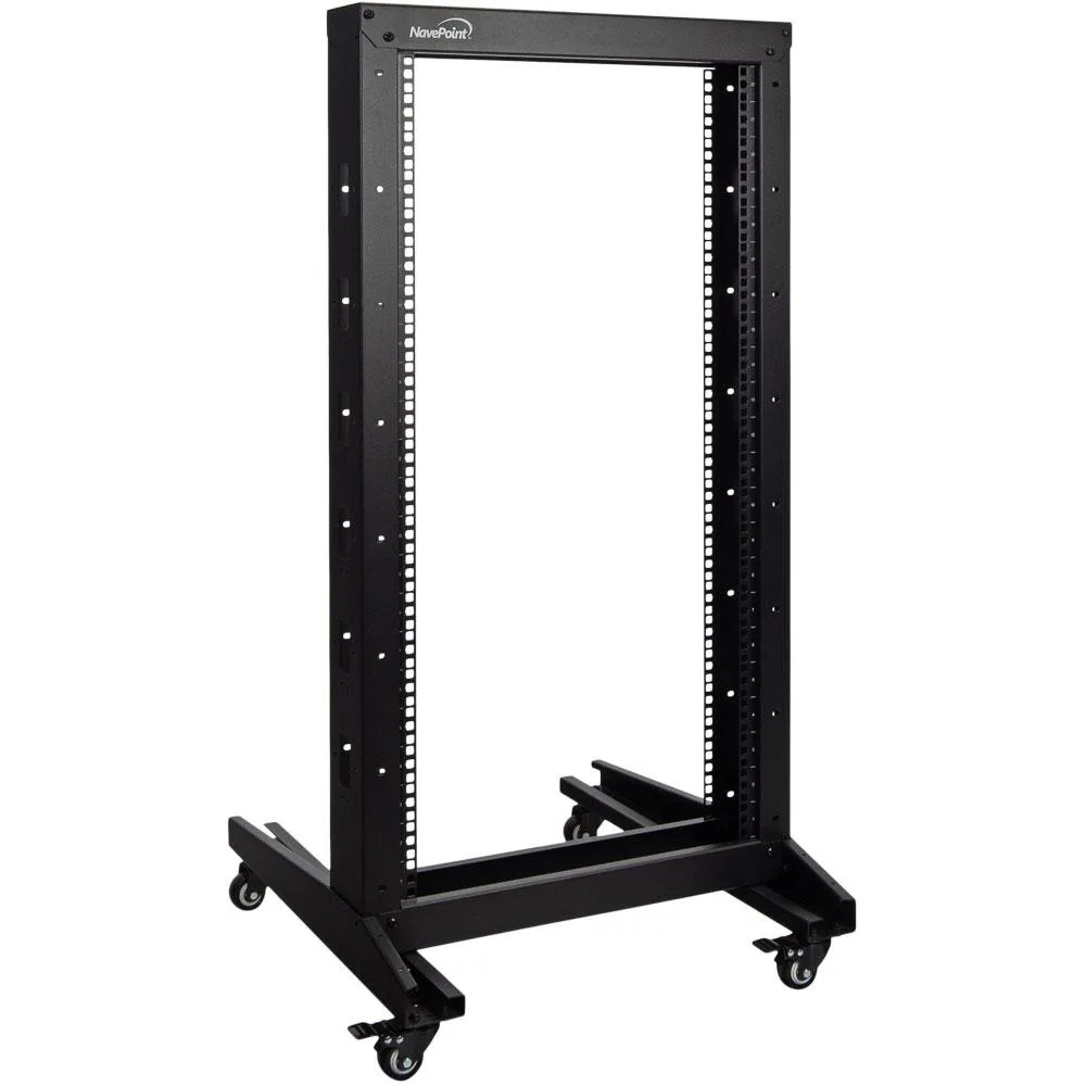 NavePoint NavePoint 4ft 19" 22U 2-Post Open Frame Server Rack Rolling with Casters — product photo
