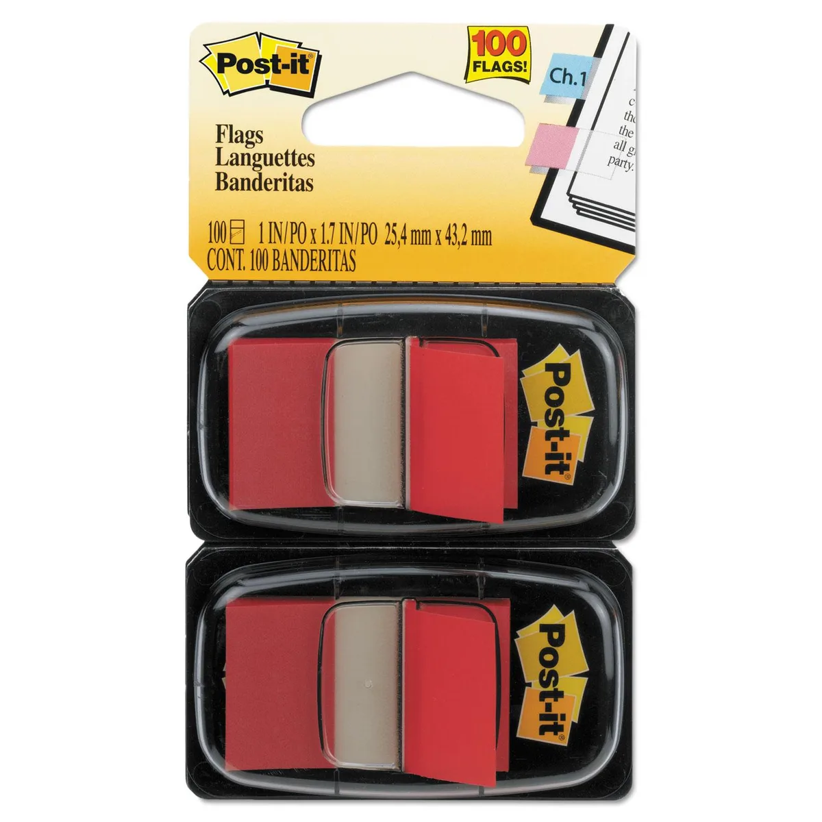 3M 3M 680RD2 Standard Tape Flags Red 100 per Dispenser — product photo