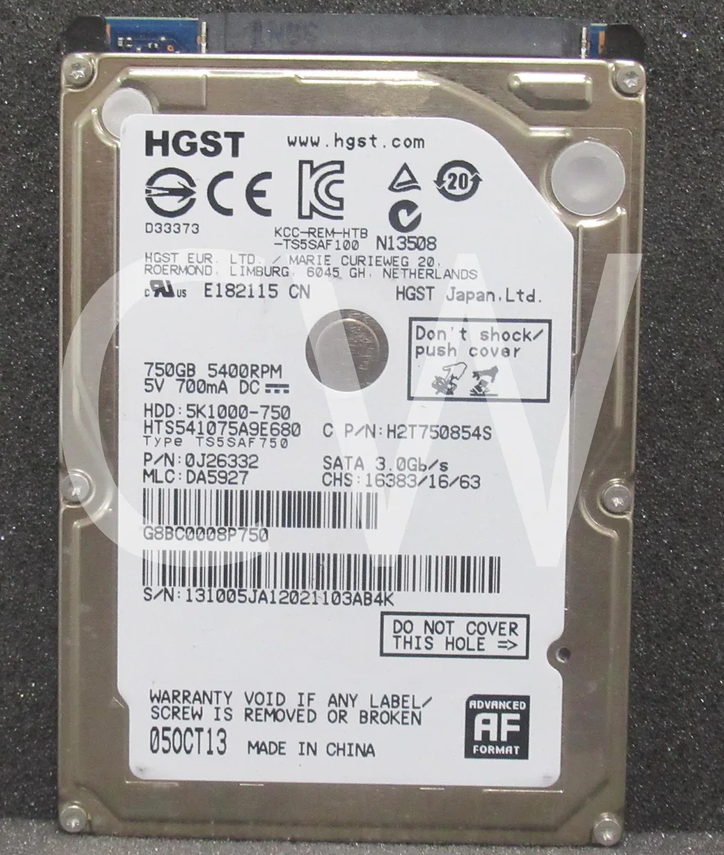 HGST HGST HTS541075A9E680 750GB 5400RPM SATA 2.5in internal hard drive — product photo