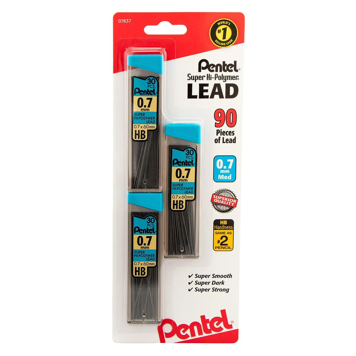  Pentel C27BPHB3-K6 Super Hi-Polymer Lead Refills 0.7mm HB Grey 30 per Tube Pack of 3 — product photo