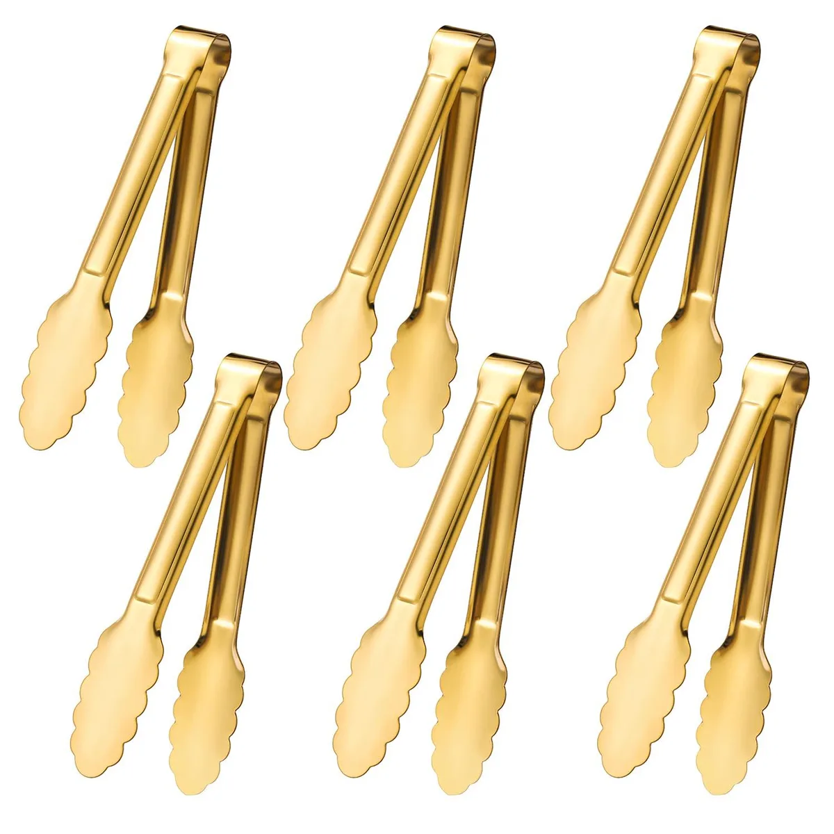 Kzovone Gold01 6-Pack 7-Inch Stainless Steel Serving Tongs — product photo