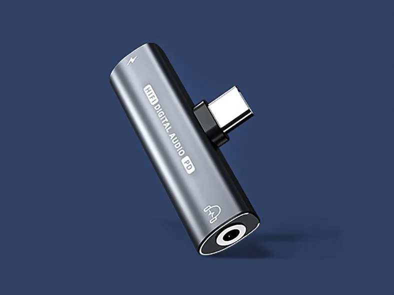 Corn Electronics Corn Electronics USB-C to 3.5mm Audio + PD 27W Adapter Grey 12.5cm — product photo