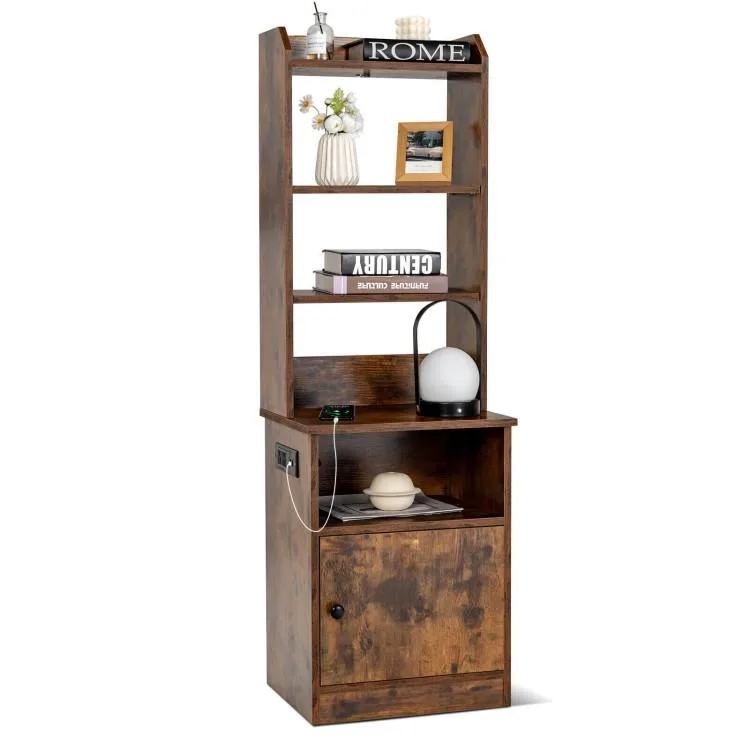 SlickBlue SlickBlue 6-Tier Bookshelf with Charging Station and Cabinet Dark Brown — product photo
