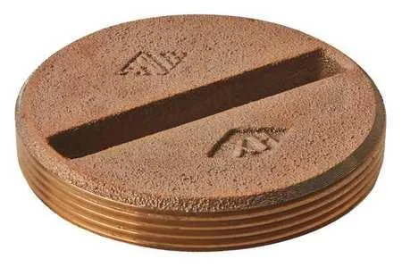 Round bronze floor cleanout cover with screw-in plug, four inches diameter