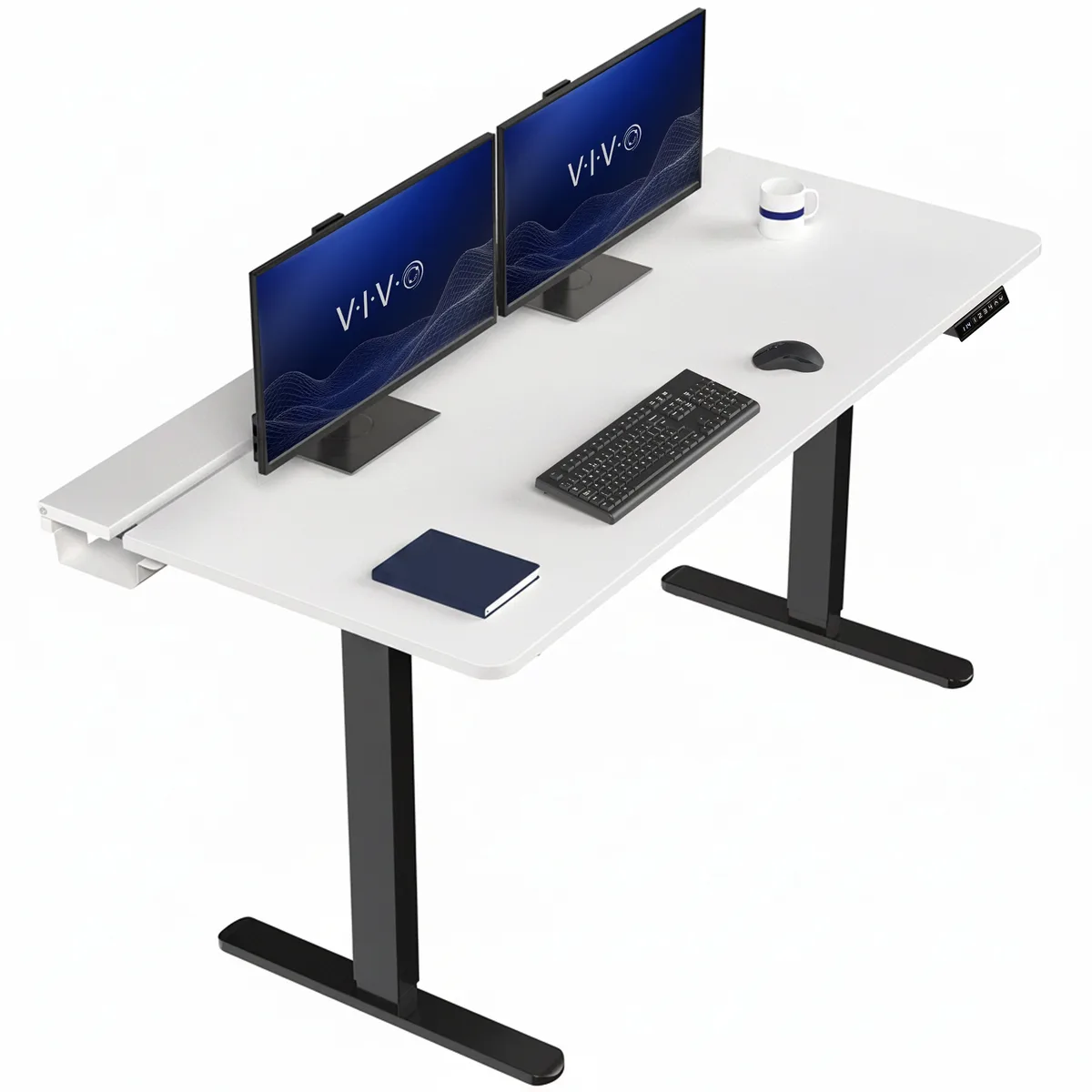 VIVO VIVO Electric Desk 60" x 30" White Top Black Frame Full Pad — product photo