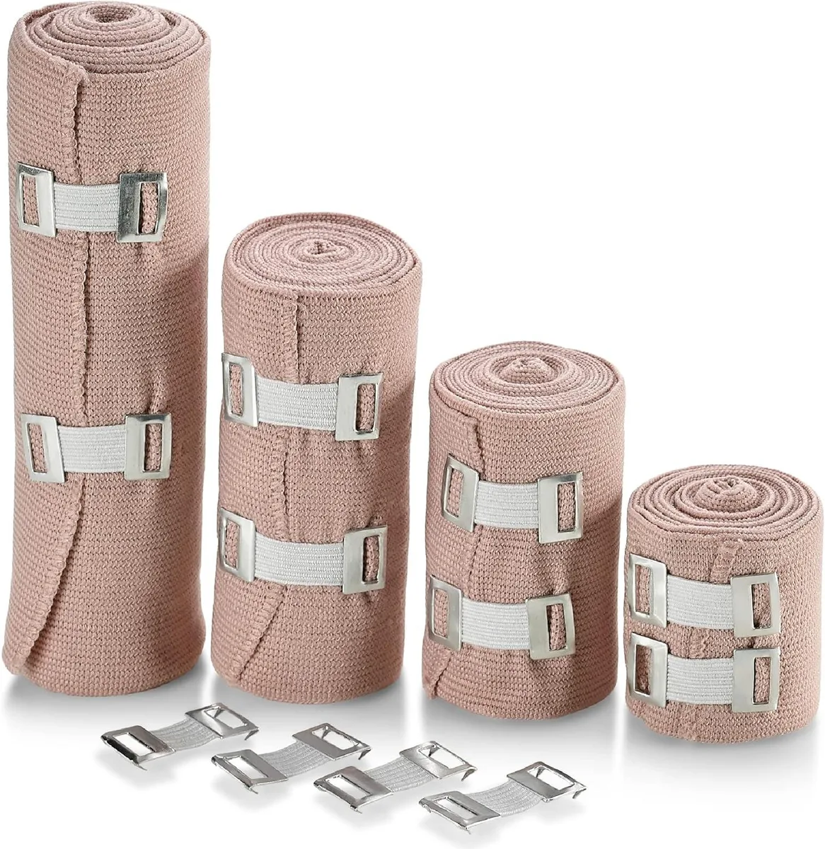 MEDca MEDca Elastic Compression Bandage Set of 4, 2-6in x 5ft, Khaki, 4 Hooks — product photo