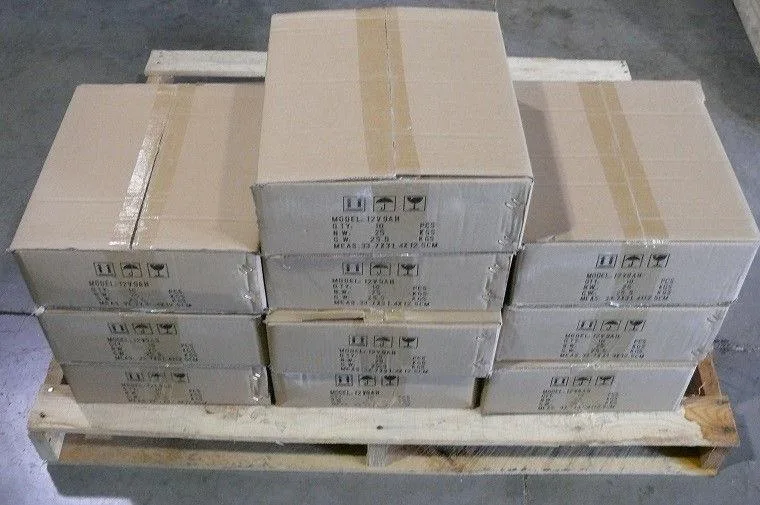 100 rectangular black sealed lead acid batteries in bulk pack