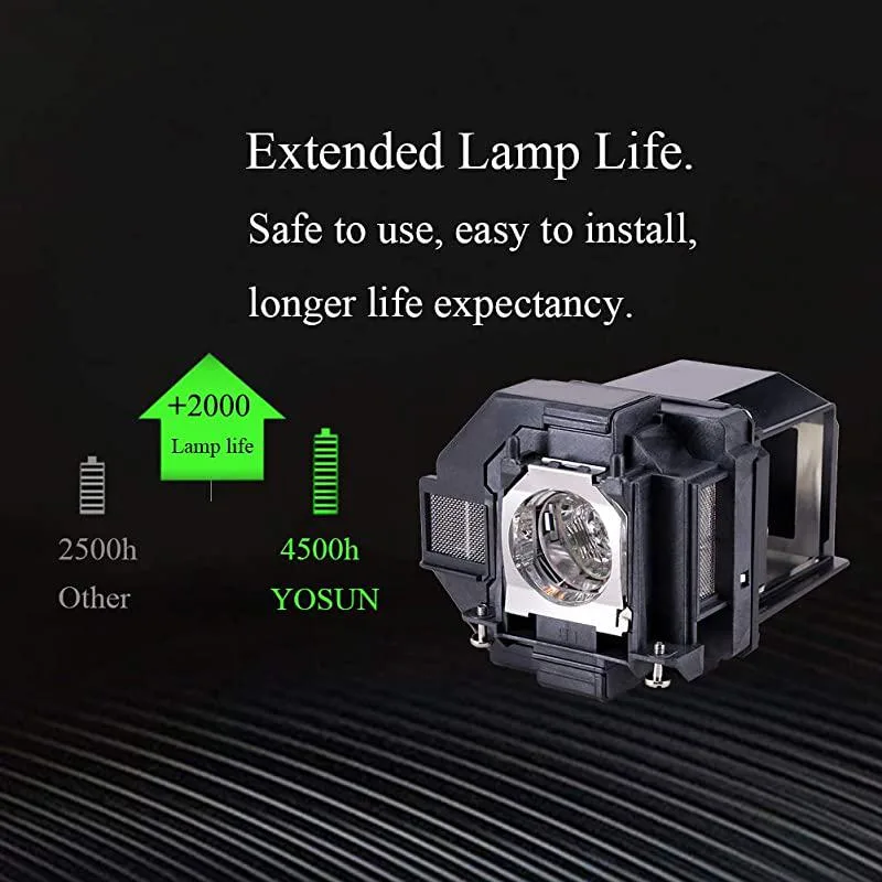 Black rectangular projector lamp module with silver housing and front glass lens